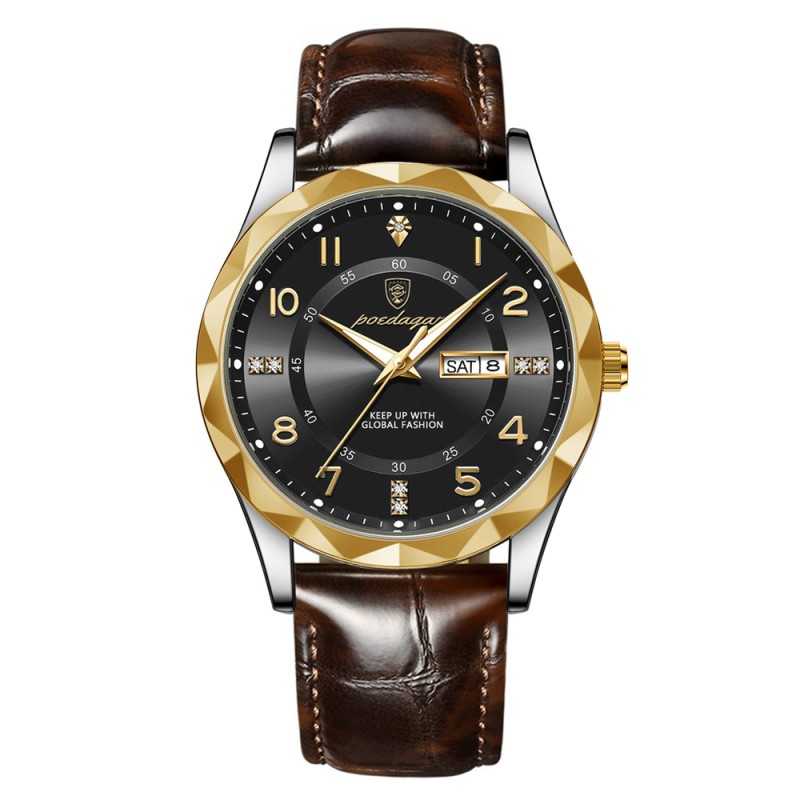 Trendy waterproof watch. Men's fully automatic mechanical watch with dual calendars, quartz movement and luminous function, a wristwatch